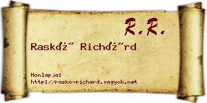 Raskó Richárd névjegykártya